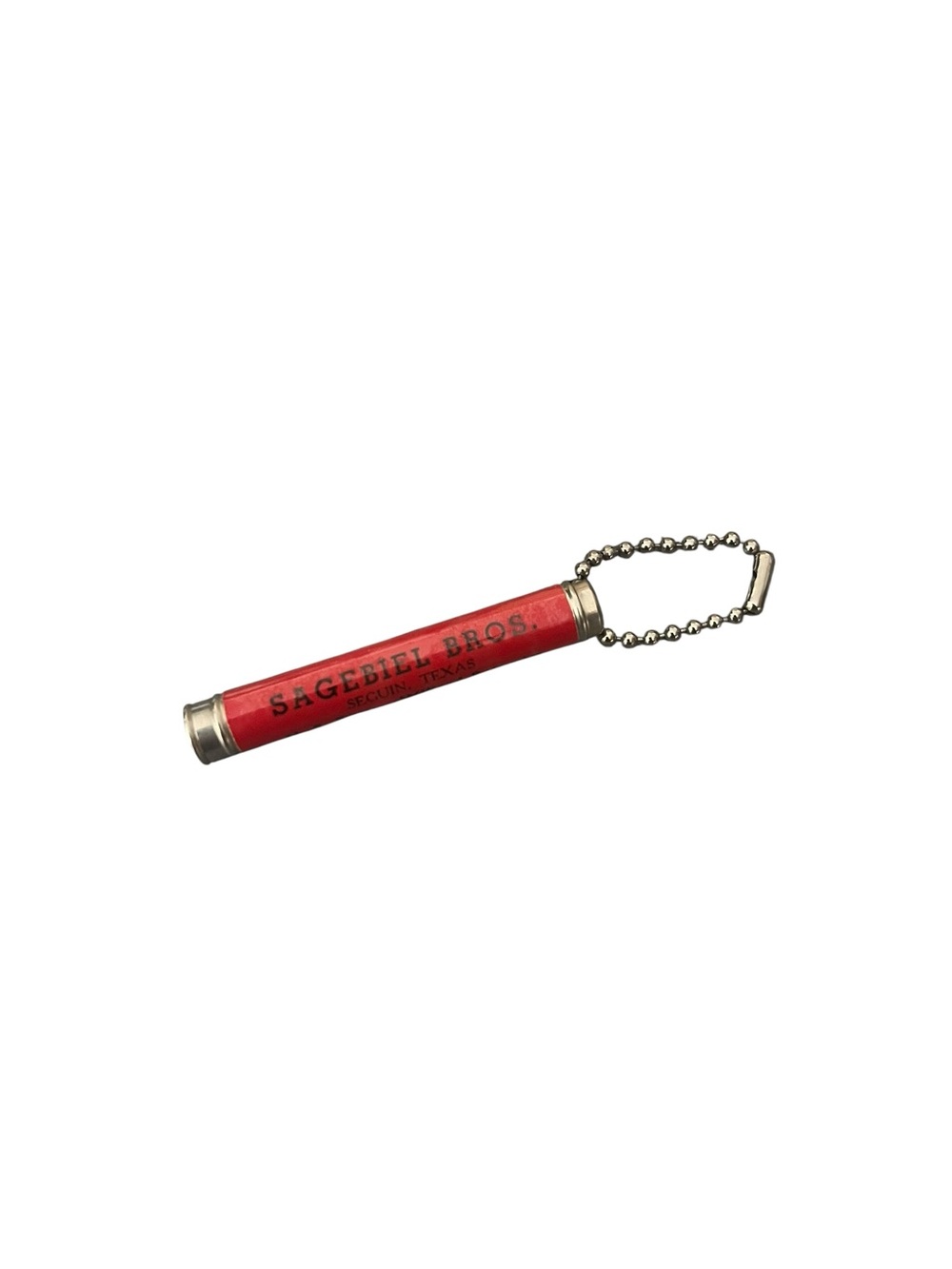 VTG Sagebiel Bros. Sequin Texas Advertising Collectible Keychain Cylindrical
